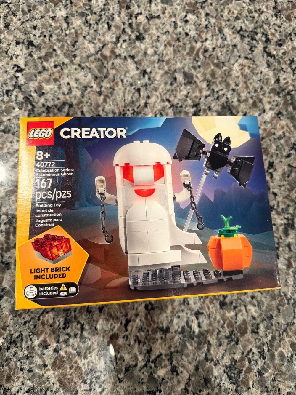 Lego Creator White Ghost with Orange Pumpkin and Black Bat